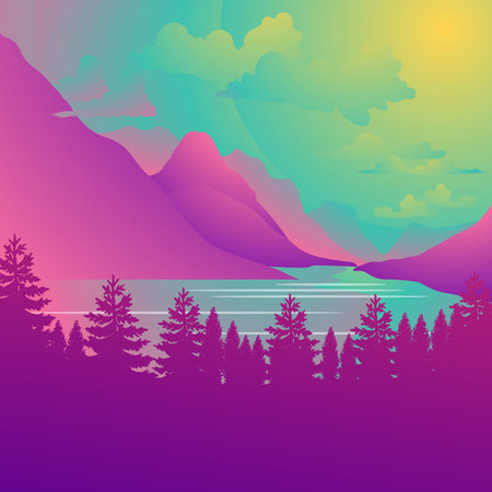 Landscape Montain river flat design