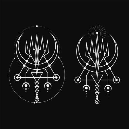 Abstract Geometric Moon Magic line art styleのイラスト素材