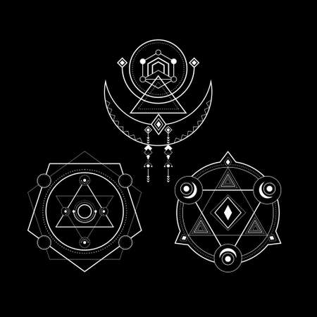 sacred geometry magic line art styleのイラスト素材