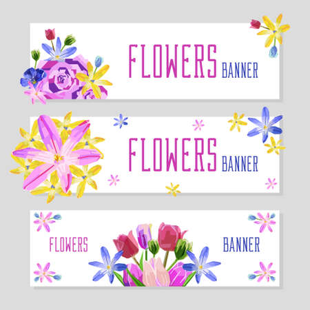 flowers banner horizontalのイラスト素材