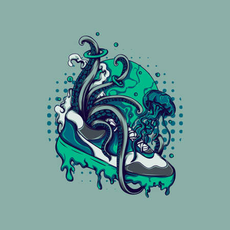 Sneakers Under Water Illustration for merchandise or otherのイラスト素材