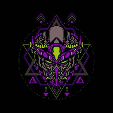 Night Warrior with Geometry Ornament for merchandise, apparel or otherのイラスト素材