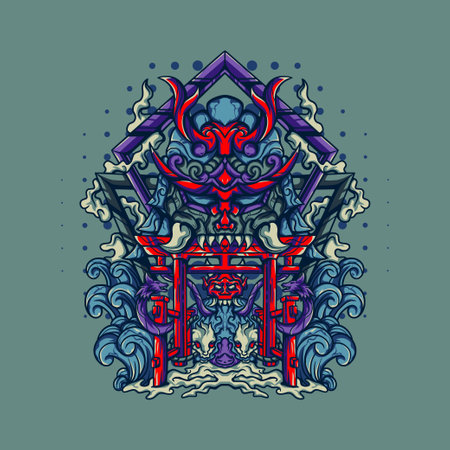 Monster Gate Japan Illustration for merchandise, apparel or otherのイラスト素材