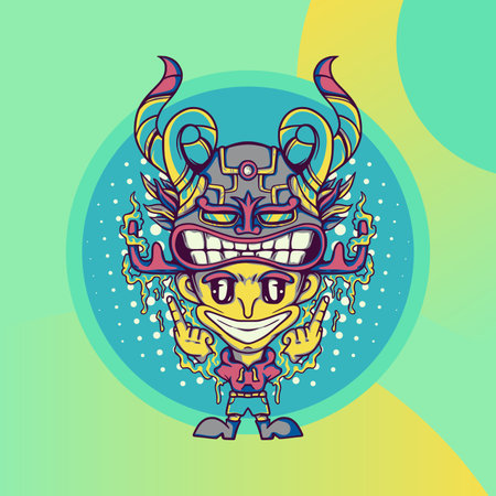 Outfit mayan style with middle finger pose for merchandise, apparel or otherのイラスト素材