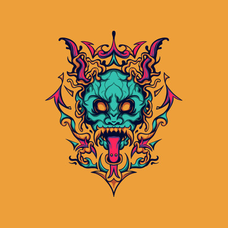 Monster Face with ornament for merchandise, apparel or otherのイラスト素材