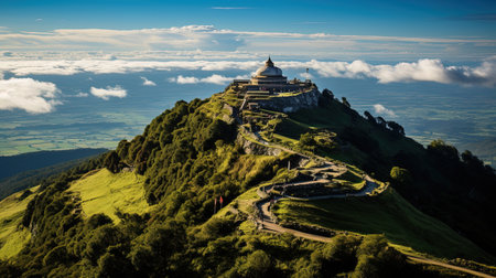 Ancient building amid breathtaking nature; historic, serene, and picturesque travel destination.の素材