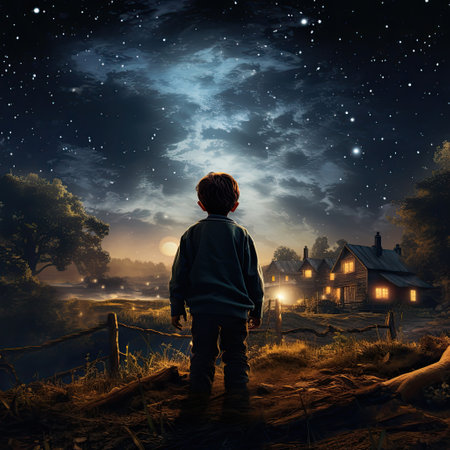Silent observer captivated by celestial beauty in dark, starlit night sky.の素材