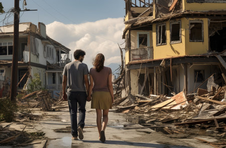 City Skyline Crowd: Men and Women Standing Together Outdoorsの素材