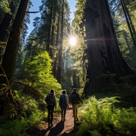Group Exploring Autumn Foliage in the Wildernessの素材