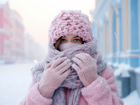 Cozy Winter Fashion Pink Knit Hat, Scarf, and Mittensの素材