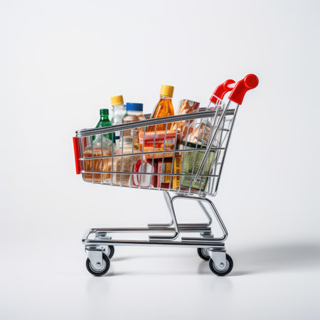 Customer Checking Out with Items in Shopping Cartの素材