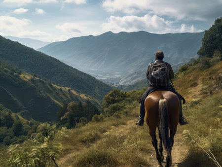Adventure Horse Riding in Beautiful Mountain Landscapeの素材