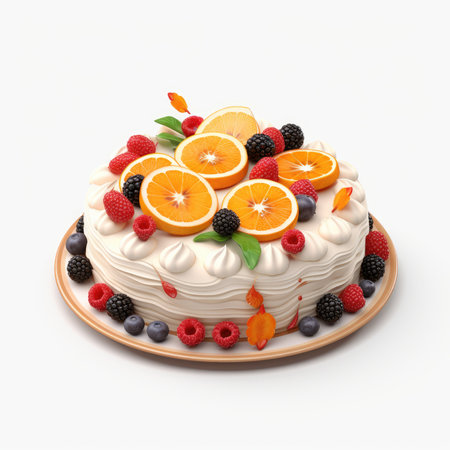 Freshly Baked Citrus Fruit Birthday Cake with Sweet Berriesの素材