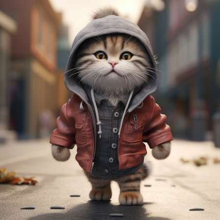 Adorable Curious Cat with Feline Eyes Looking at Camera Outdoorsの素材