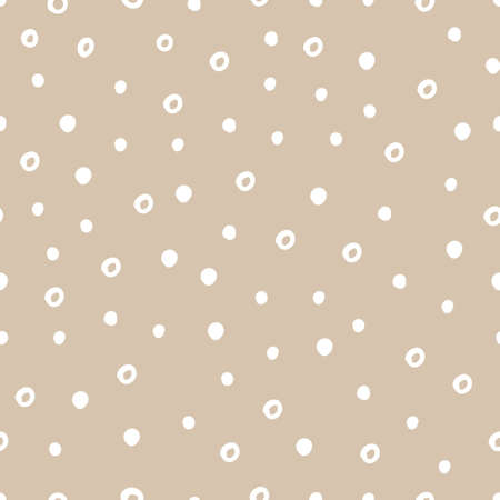 Vector abstract cute hand drawn seamless pattern with a irregular dots on a beige background. Pastel baby texture ideal for fabric, wallpaper, wrapping paper, card, layout. Delicate childrens print.のイラスト素材