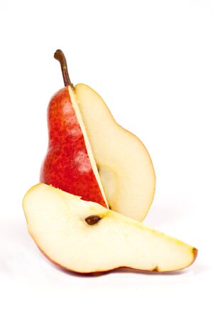 two red pears in the section on a light backgroundの写真素材