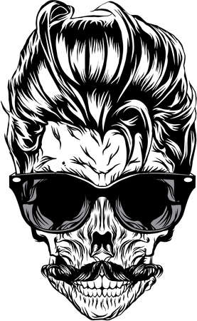 Hipster skull with sunglasses, hipster hair and mustacheのイラスト素材