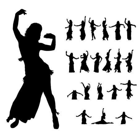 east woman dancers silhouette のイラスト素材