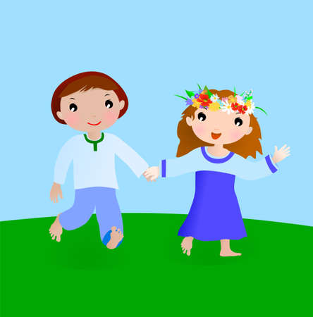 Happy couple cartoon boy and girl, illustrationのイラスト素材
