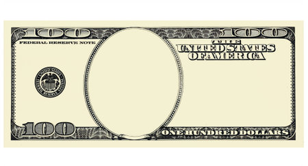 100 Dollar Bill Front with copyspace, isolated for design on white