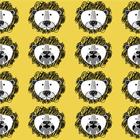 Roar Lion and cute lion pattern - funny vector character drawing seamless pattern. Lettering poster or t-shirt text graphic design. / Cute lion character illustration. wallpaper, wrapping paper.のイラスト素材