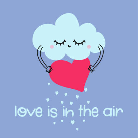 Love is in the air - cute Cloud decoration with hearts rain, good for posters for nursery room, Valentine's Day greeting cards, kids and baby clothes. Isolated vector.のイラスト素材