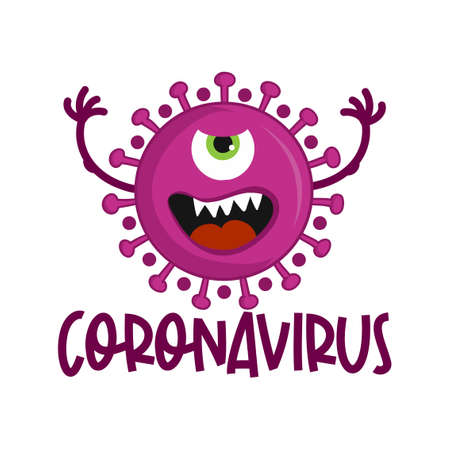 STOP virus  - hand drawn cute virus or bacterium - Awareness lettering phrase. Concept of virus quarantine.のイラスト素材