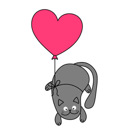 Valentine Heart shape balloon and cat on whiteのイラスト素材