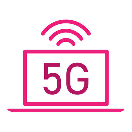 5g logo with laptop - Concept 5G fast internet, Logo 5G over the silhouettes of notebook. Vector stock illustration. Illustration 5g internet symbol in flat line minimalism style.のイラスト素材