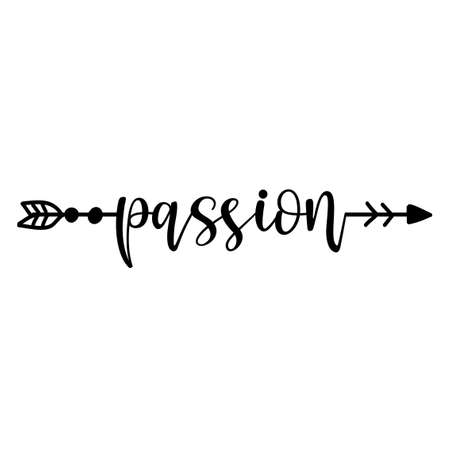 'passion' in boho arrow - lovely lettering calligraphy quote. Handwritten tattoo, ink design or greeting card. Modern vector art.のイラスト素材