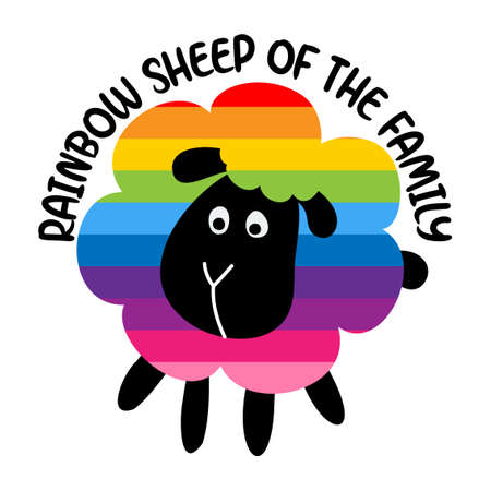 Rainbow sheep of the family  pride sticker - pride slogan against  discrimination. Modern calligraphy with rainbow colored characters. Good for scrap booking, posters, textiles, gifts,のイラスト素材