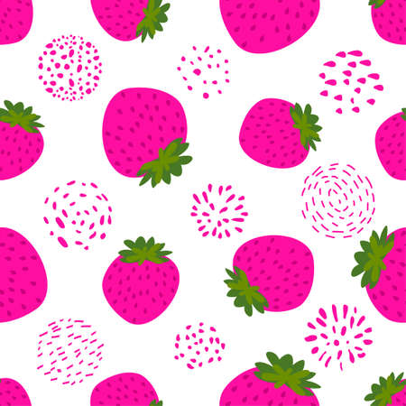 Cute strawberries pattern background with summer feeling - funny vector drawing seamless pattern. Clothes or textile graphic design. Cute illustration. wallpaper, wrapping paperのイラスト素材