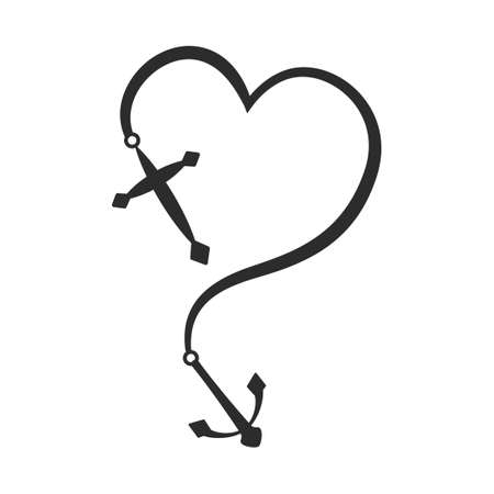 Lovely heart with anchor and cross medal - lovely lettering calligraphy quote. Handwritten tattoo, ink design or greeting card. Modern vector art.のイラスト素材