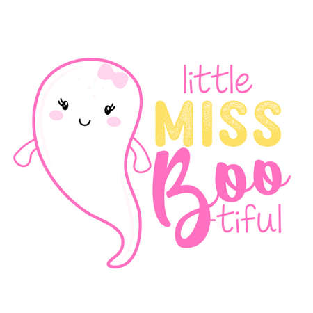 Little miss BooTiful (beautiful boo) - Happy Halloween handdrawn illustration. Handmade lettering print. Vector vintage illustration with cute Ghost with lovely quote. Good for prints on t-shirts andのイラスト素材