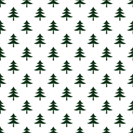 Pine tree pattern design with Christmas trees - funny hand drawn doodle, seamless pattern. Lettering...