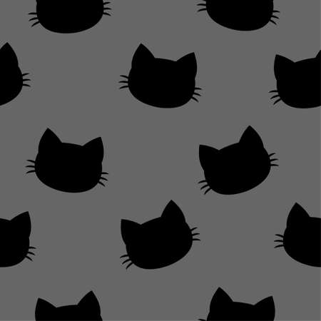 Cute cat head wallpaper, black and gray - funny vector drawing seamless pattern. Lettering poster or t-shirt textile graphic design. Cute illustration. wallpaper, wrapping paper.のイラスト素材