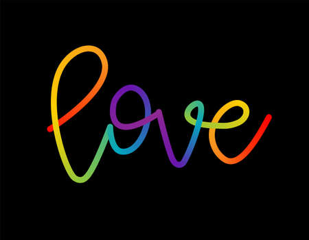Love - LGBT pride slogan against homosexual discrimination. Modern calligraphy with rainbow colored characters. Good for scrap booking, posters, textiles, gifts, pride sets.のイラスト素材