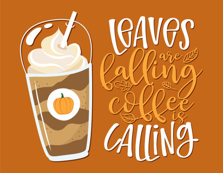 Pumpkin Spice and Everything Nice - Hand drawn doodle with latte to go cup. Good for restaurants, bar, posters, greeting cards, banners, textiles, gifts, shirts, mugs. Pumpkin spice latte life lovers.のイラスト素材