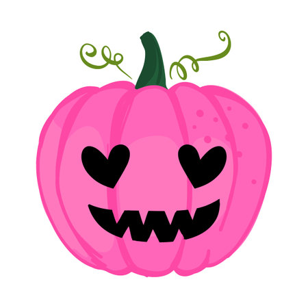 Pink Pumpkin in love - Hand drawn vector illustration. Rose color greeting with cute pumpkin. Good for sale marketing poster, greeting card, banner, textile, gift, shirt, mug or home decoration.のイラスト素材