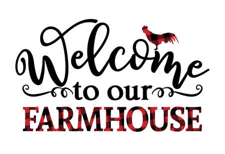 Welcome to our Farmhouse - Happy Harvest fall festival design for markets, restaurants, flyers, cards, invitations, stickers, banners. Vintage home decor.のイラスト素材
