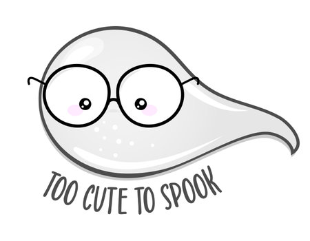 Too cute to spook, Happy Halloween - nerd ghost boy. Spooky ghost doodle draw for print. Adorable poster for Halloween party, good for t shirts, gifts, mugs or print designs. Trick or treat.のイラスト素材