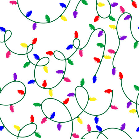 Christmas light bulb ornament pattern - funny hand drawn doodle, seamless pattern. Lettering poster or t-shirt textile graphic design. Wallpaper, wrapping paper, background.のイラスト素材