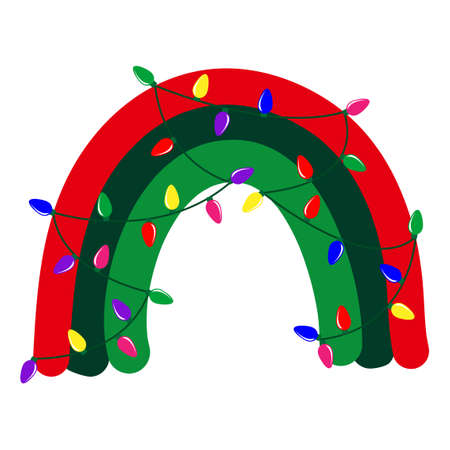 Merry Xmas - cute rainbow decoration. Little rainbow in scandinavian nordic style, posters for nursery room, greeting cards, kids and baby clothes. Merry Christmas gift tag or greeting card.のイラスト素材