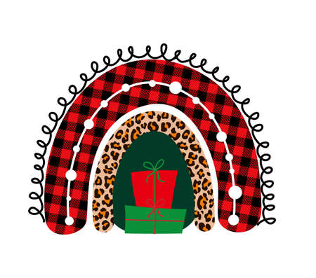 Xmas rainbow drawing - cute rainbow decoration. Little rainbow in scandinavian nordic style, posters for nursery room, greeting cards, kids and baby clothes. Merry christmas gift tag or greeting card.のイラスト素材