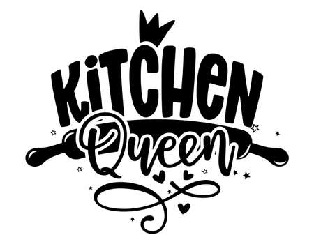 Kitchen queen - kitchen towel quote label. Good for bakery logo, badge, sticker or Mother's Day gift. illustration, home made food packaging design. Good for business company for kitchen, restaurant.のイラスト素材