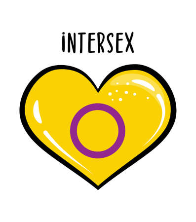 Intersex heart symbol - Rainbow heart sticker Pride Banner. LGBT Flag colors. Happy Pride Month Vector Illustration. LGBTQ plus community festival icons.のイラスト素材