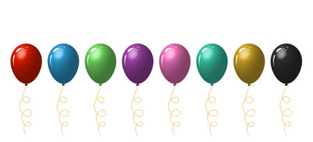 Bunch of colorful balloons for birthday and party in 3d style. Flying ballon with rope.のイラスト素材