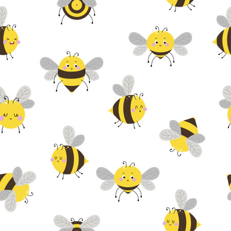 Cute honeybees seamless pattern. Seamless background with bumble bees. Simple pattern. Vector illustration.のイラスト素材