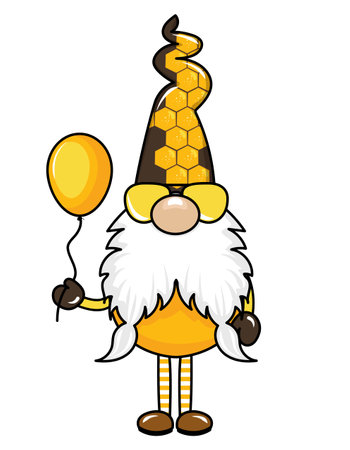 Bumble bee gnome - hand drawn modern gnome  illustration. Perfect for advertising, poster, announcement or greeting card. Beautiful gnome in Honeybee costume.のイラスト素材