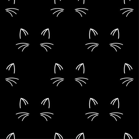 Cute cat ears and mustache pattern - funny vector drawing seamless pattern. Lettering poster or t-shirt textile graphic design. Cute illustration. wallpaper, wrapping paper. Happyのイラスト素材